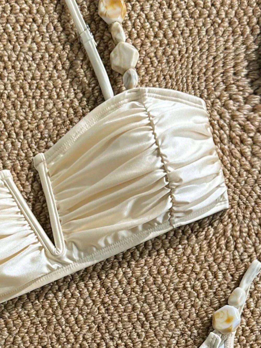 Apricot Sexy Women's Beach Satin Shell Decor Bikini Set